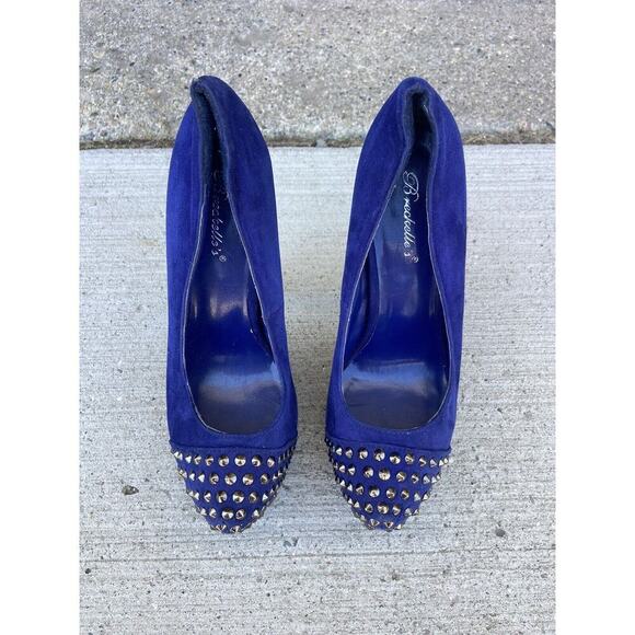 Blue suede heels with studs platform size 7 - Picture 1 of 5